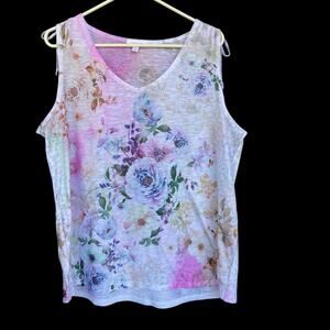 Concepts Burnout Floral Womens Top Extra Large XL Cinched‎ Shoulder Cottagecore